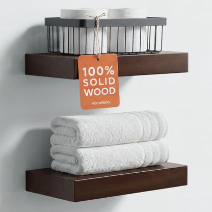 Homeforia 12 Inch Floating Shelves, High-End Solid Pine Wood, Set of 2 - color: American Walnut - Satin Dark Tone, size: 12 inch