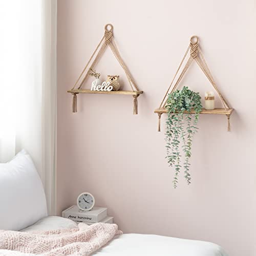 Mkono Macrame Hanging Shelves Boho Wall Decor Set of 2 Floating Wood Shelf - color: Brown