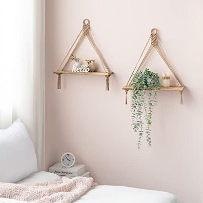 Mkono Macrame Hanging Shelves Boho Wall Decor Set of 2 Floating Wood Shelf - color: Brown