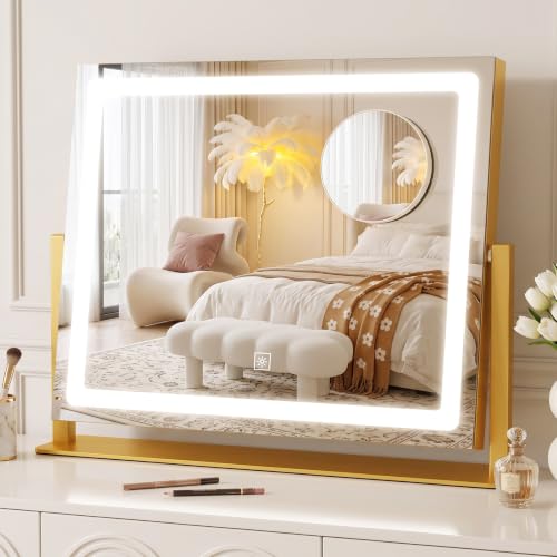 CraftCraze Makeup Mirror with Lights Vanity Mirror Dimmable|16"x12"Gold - color: Gold, size: 16"L x 12"W