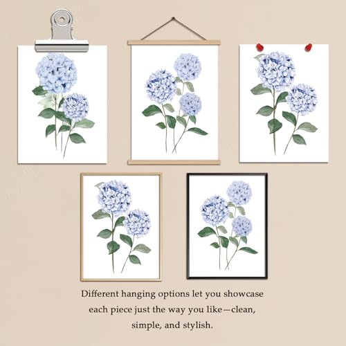 Hydrangea Wall Art Set of 3, Blue Floral Canvas Posters Print Picture, Blue Watercolor Botanical Wall Decor, Modern Minimalist Botanical Room Decor, for Living Bedroom Gallery Decor 12x16in Unframed - color: Blue Hydrangea Posters, size: 12x16 in