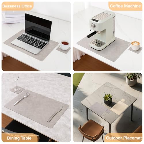 Vinyl Placemats Set of 6, Dual Sided Place Mats with Drink Coasters - color: Beige/Light Gray Two-tone, size: Set of 6