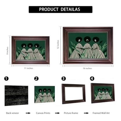 Dark Brown Framed Green White Striped Black Woman Wall Art 12x16 in - color: 3Green Abstract Woman, size: 16"L x 12"W