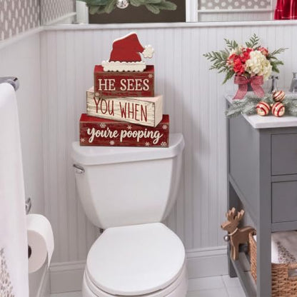 Moucuny 4 Pcs Christmas Bathroom Decorations, Funny Christmas Wooden Signs - style: Christmas Bathroom