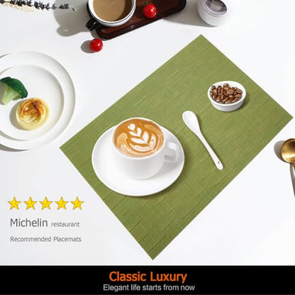Green Vinyl Placemats Set of 6, Heat Resistant Table Placemats - color: Green