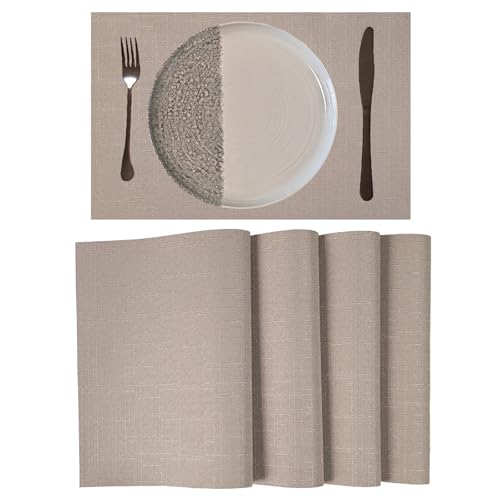 Placemats Set of 4 for Dining Table, Woven Cloth Washable placemats, Table Mats for Dining Table 12"x18"(Light Brown) - color: Light Brown Plain, size: 4 pcs