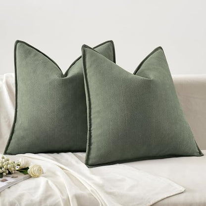 MIULEE Pack of 2 Army Green Euro Shams Chenille Pillow Covers 24x24 Inch - color: Army Green, size: 24" x 24" (Pack of 2)