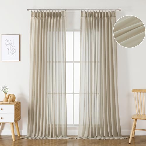 WEST LAKE Plaza Taupe Pinch Pleated Sheer Curtains 95 Inches Long for Bedroom Living Room Sliding Patio Door,Khaki Farmhouse Drapes with Backtabs Hooks,Soft Airy Window Treatment,58" Wx95 Lx2 - color: Plaza Taupe, size: 58"W x 95"L (Pack of 2)