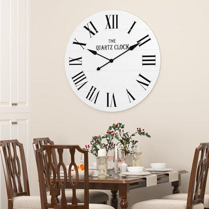 ARTPOWER 35.5" Extra Large Farmhouse Wall Clock,Solid Wood Veneer,White - color: White, size: 35.5"W x 35.5"H