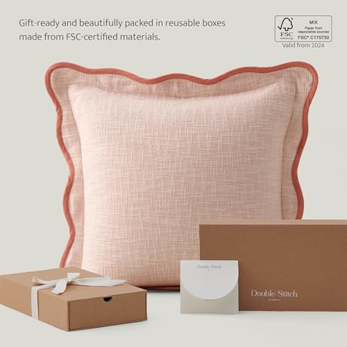 Double Stitch 100% Cotton Scalloped Throw Pillow Covers, Shell Pink - color: Shell Pink, size: 20" x 20" (Pack of 2)