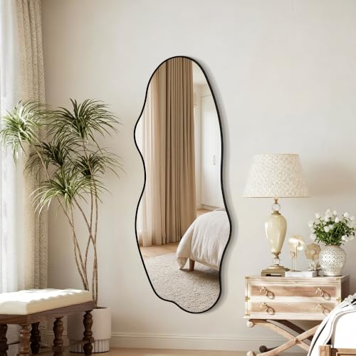 65.7"x24" Irregular Full Length Mirror, Abstract Wall Mirror - color: Black Asymmetrical