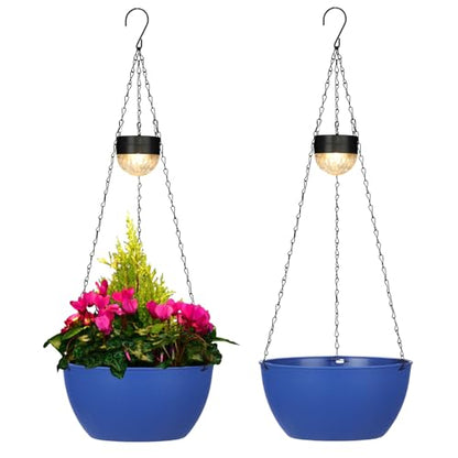 BAYN 2 Packs Solar Hanging Basket Planters for Plants Outdoor - color: Dark Blue
