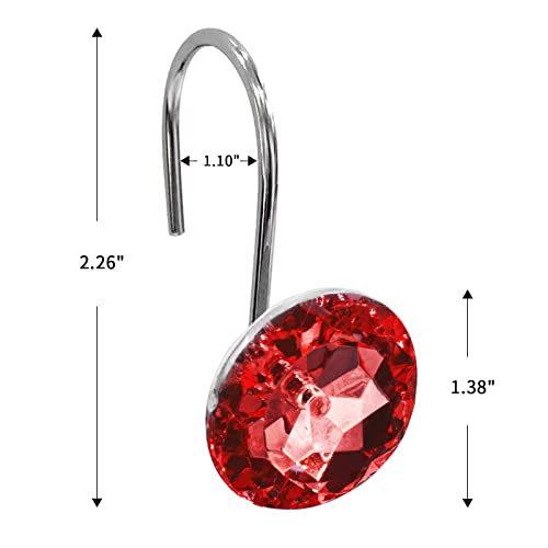 Crystal Diamond Round Shower Curtain Hooks Rings for Bathroom,Red,12PCS - color: Red