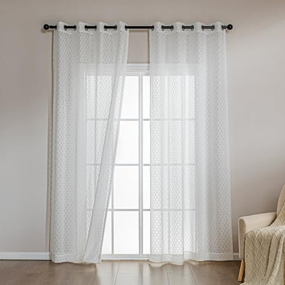 Amazon Basics Lace Sheer Curtains for Living Room and Bedroom, 2-Panel Set with Grommet, 42" W × 95" L, White Cloverleaf - color: White Cloverleaf, size: 42"W x 95"L (Pack of 2)