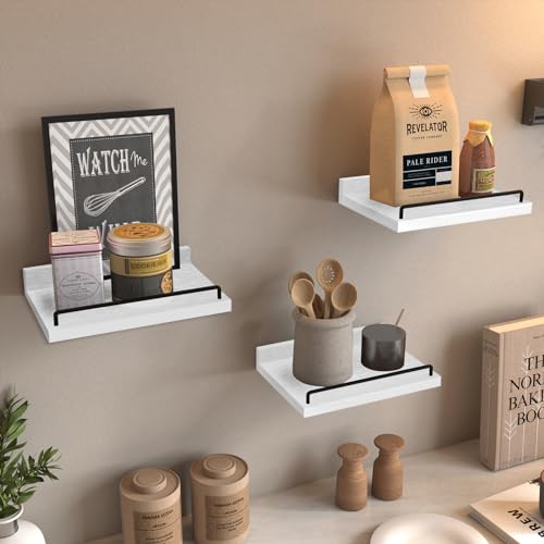 RYOFOBETTO Small Floating Shelf, 6X9 Inches Farmhouse Wall Shelves for Living Room, Bedroom, Picture Frames, Plants, Kitchen, Set of 3 (White and Black) - color: White and Black, size: 9"