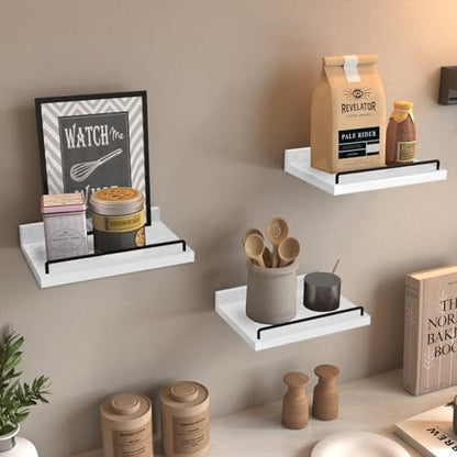 RYOFOBETTO Small Floating Shelf, 6X9 Inches Farmhouse Wall Shelves for Living Room, Bedroom, Picture Frames, Plants, Kitchen, Set of 3 (White and Black) - color: White and Black, size: 9"