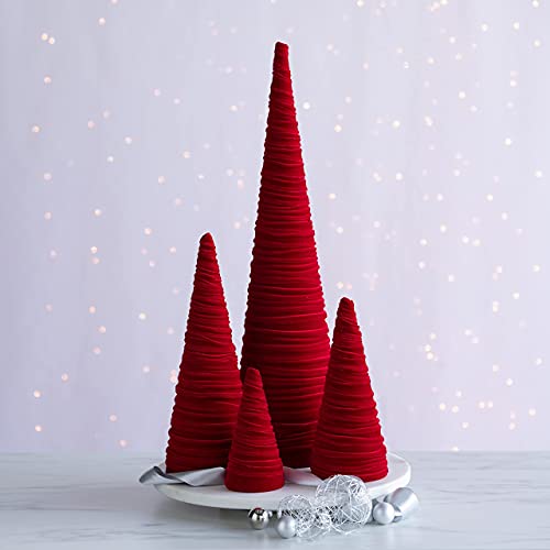 Your Heart's Content Red Velvet Trees Set of 4, Luxurious Handcrafted Valentine Tree, Cozy Mantel Accent, Elegant Entryway Shelf Sitter, Winter Wedding Centerpiece (Red) - color: Red