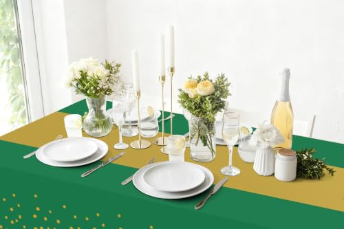 Smiry Disposable Rectangle Plastic 54 x 108 Inch Table Cloth 3 Pack - color: Christmas Green and Gold