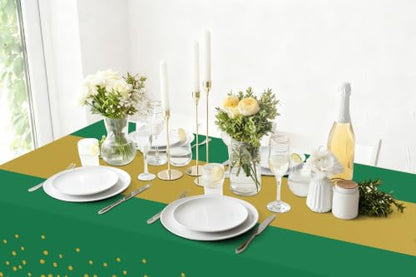 Smiry Disposable Rectangle Plastic 54 x 108 Inch Table Cloth 3 Pack - color: Christmas Green and Gold