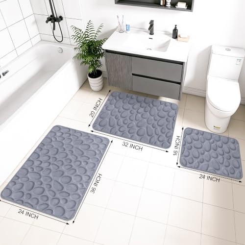 Memory Foam Bath Mat 24x16, Soft Absorbent Bathroom Rug, Gray - color: Grey, size: 16"x24"