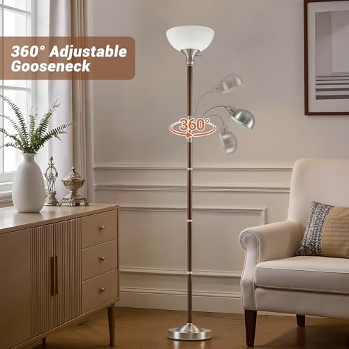 EJIAXIN 72" Wood Torchiere Floor Lamp with Glass Shade Walnut Standing Lamp - color: Dark Walnut