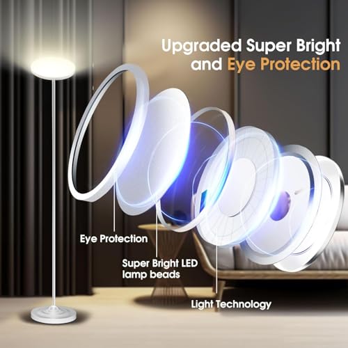 LED Torchiere Floor Lamp with Remote Control, Standing Lamp for Living Room - color: Matte White