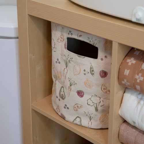 Crane Baby Clementine Canvas Storage Bin, Nursery Hamper and Baby Storage Basket for Toys, Clothes, and Diapers, Toy Baskets, Fabric Nursery Basket, Garden Fruits and Veggies Print, 13" x 12" - size: 13 x 12 Inches, style: Fruits & Veggies