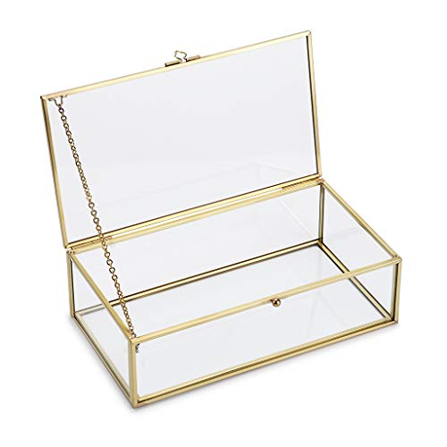 Hipiwe Vintage Glass Keepsake Box, Rectangle Gold Jewelry Display Organizer - color: Gold, size: Large