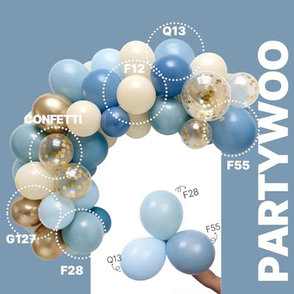 PartyWoo Dusty Blue Balloons 66pcs 12 Inch Slate Blue White Gold Balloons - color: Blue-3321