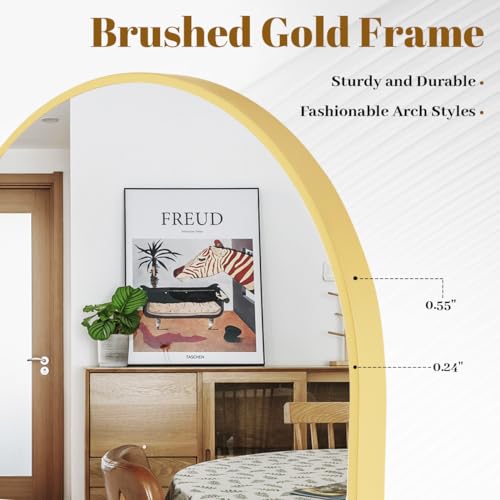 VooBang Large Arched Wall Mirror, 36 x 48 inch Arch Bathroom Mirror Gold - color: Gold, size: 48"L x 36"W