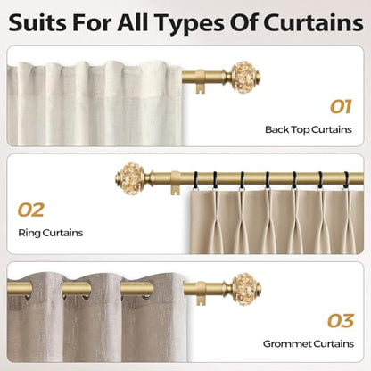 2 Pack Curtain Rods, 1 Inch Telescoping Drapery Rod 28 to 48 inch (2.3 to 4 ft), USFOOK Curtain Rods for Windows 16 to 44 Inches, Luxury Gold Translucent Finials - color: Luxury Gold, size: 28-48"(2 Pack)