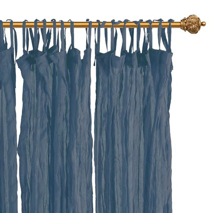 TARAN LIVING Sheer Crinkle Curtain Panel Set of 2, 100% Washable Cotton Window Treatment Rod Pocket Curtain Panels for Kitchen, Bedroom and Living Room (Blue, Long Door (40"x96")) - color: Blue
