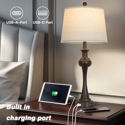 CINSARY Brown Table Lamps Set of 2, 29" Bedside Lamps with USB C+A - color: Brown-Set of 2