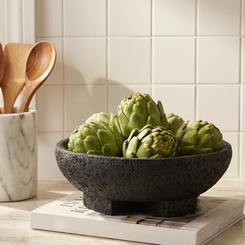 FESTGLOX Black Decorative Bowl, Large Fruit Bowl for Kitchen Counter - color: Black-9.85in