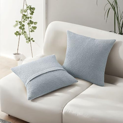 HAUSSY Pack of 2 Boucle Textured Throw Pillow Covers 16x16 Inch, Dusty Blue - color: Dusty Blue, size: 16" x 16" (Pack of 2)
