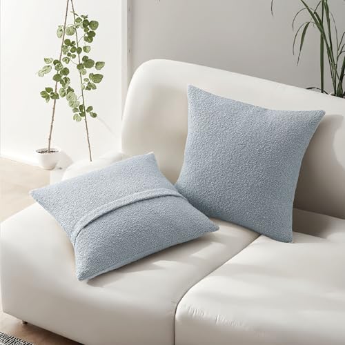 HAUSSY Pack of 2 Boucle Textured Throw Pillow Covers 26x26 Inch, Dusty Blue - color: Dusty Blue, size: 26" x 26" (Pack of 2)