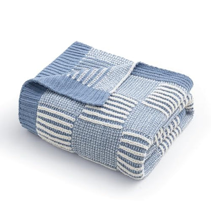 Amélie Home Checkered Knit Throw Blanket for Couch, Blue 50"x60" - color: Checkered Blue, size: 50" X 60"