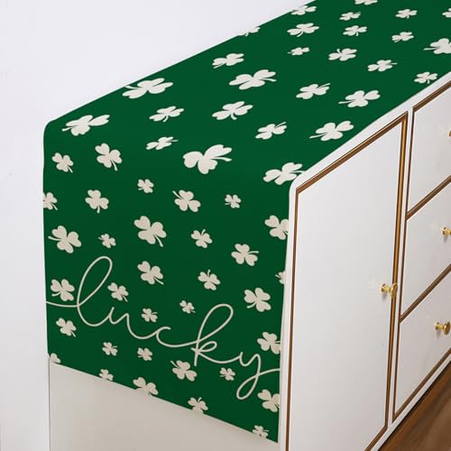 ONFAON St Patricks Day Table Runner 13 x 72 Inch,Green Lucky Shamrock Seasonal Spring Holiday Table Decorations Home Party Kitchen Dining Table Decor - size: St Patricks 02