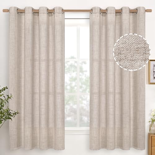 YoungsTex Linen Semi Sheer Curtains 63 Inch Length, Light Filtering Drapes - color: Natural, size: 52"W x 63"L (Pack of 2)