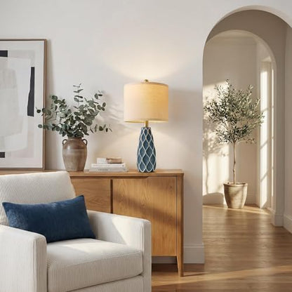 Small Table Lamps Set of 2 for Living Room, 20.25" Blue Bedside Boho Lamps - color: Blue, size: Small - 20.75''