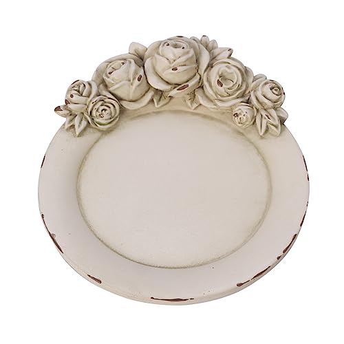 S-MANTIS Vintage Tray Antique Trinket Dish, Round Small, Rings Earrings Holder with Sophisticated 3D Floral Decoration, Mini Storage Organizer, Gift, Aesthetic Room Decor (Distressed White Flower) - color: Distressed White Flower