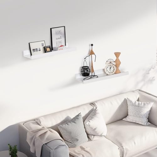 Muzilife 16" Wood Floating Shelves Wall Shelf with Lip, 2Pcs, White - color: White, size: 16"