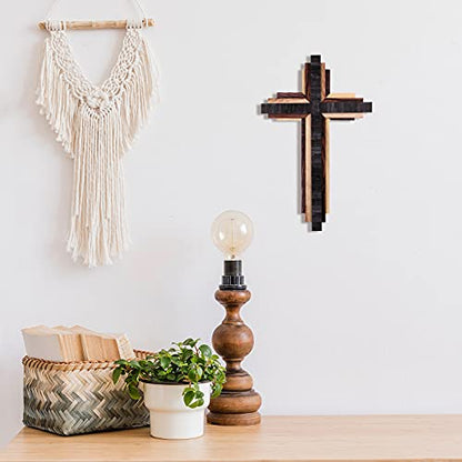 Wooden Wall Cross 3D Triple Stacked Reclaimed Wood, Rustic Hanging Decor