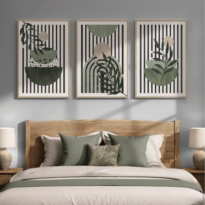 Large Framed Boho Cutout Carved Wood Wall Art for Living Room, 24x36 Inch - color: Saga Green