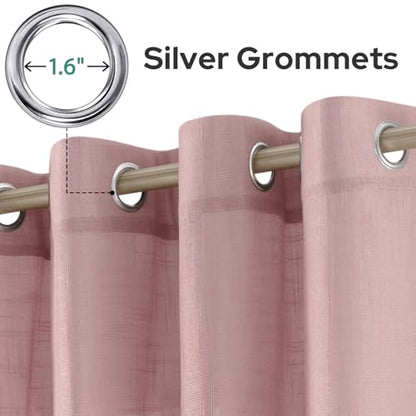 HOMEIDEAS Pink Linen Textured Sheer Curtains, 52 X 84 Inch, 2 Panels - color: Pink, size: 52"W x 84"L (Pack of 2)