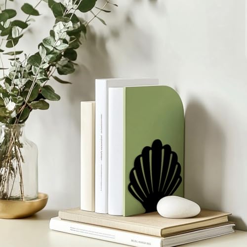 Peacoblue 5.3"x4.3"x5.5" Metal Bookends, Heavy Duty Book Ends for Shelves - style: Shells
