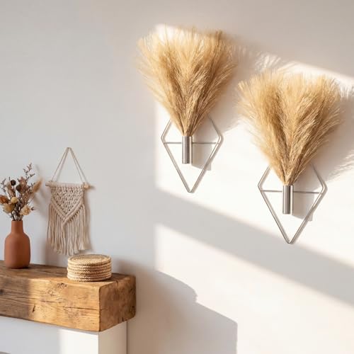 Canlierr 4 Pcs Hanging Plants Wall Decor, Pampas Grass, Silver - color: Silver, size: Pampas Grass