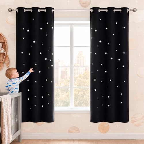 NICETOWN Black Star Cutout Blackout Curtains for Kids, 1 PC, W42 x L63 - color: Black, size: 42"W x 63"L (Pack of 1)