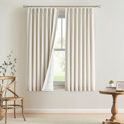 Vision Home Natural Pinch Pleated Full Blackout Curtains Linen Blended Room Darkening Window Curtains 72 inch for Living Room Bedroom Thermal Insulated Pinch Pleat Drapes with Hooks 2 Panel 40"Wx72"L - color: Natural, size: 40"W x 72"L (Pack of 2)
