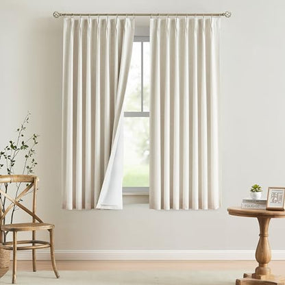 Vision Home Natural Pinch Pleated Full Blackout Curtains Linen Blended Room Darkening Window Curtains 72 inch for Living Room Bedroom Thermal Insulated Pinch Pleat Drapes with Hooks 2 Panel 40"Wx72"L - color: Natural, size: 40"W x 72"L (Pack of 2)